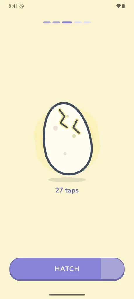 The egg, 27 taps in, with the Hatch button